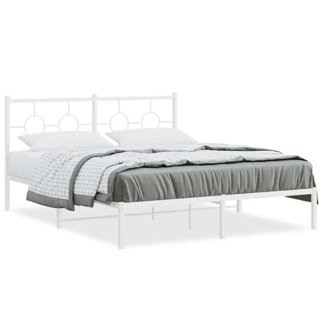 Metal Bed Frame for Bedroom 150x200 cm with Headboard Slatted Base White