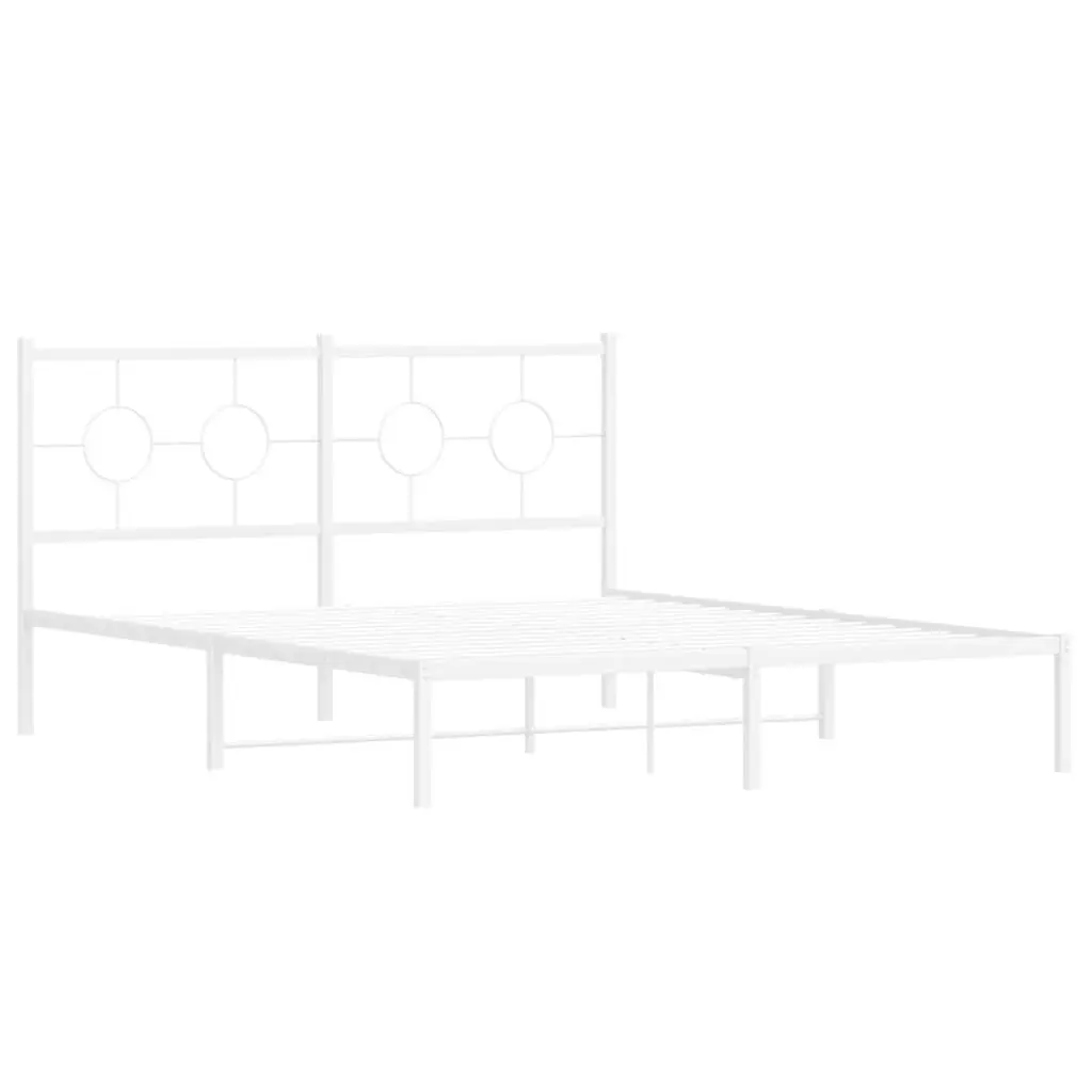 Metal Bed Frame for Bedroom 150x200 cm with Headboard Slatted Base White