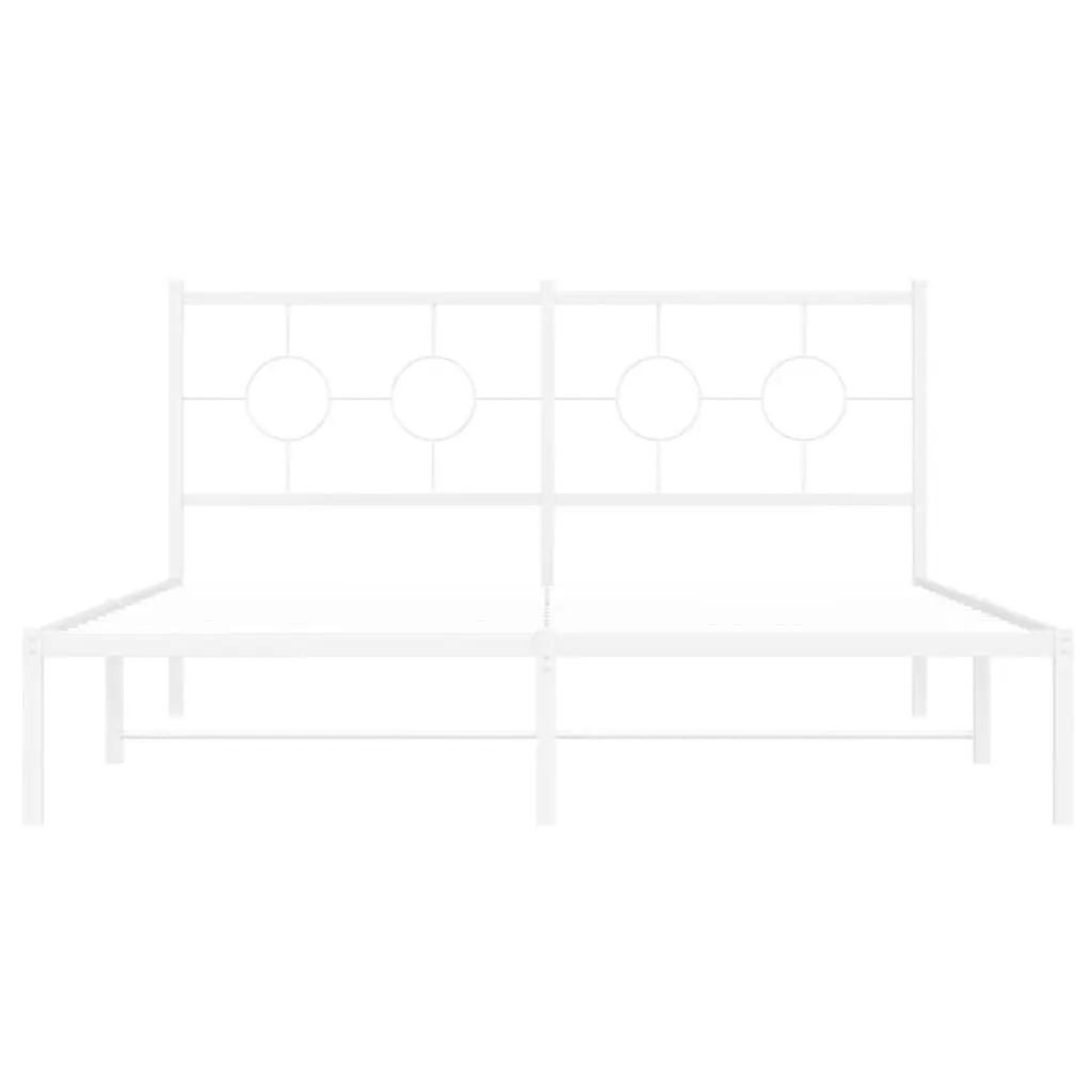 Metal Bed Frame for Bedroom 150x200 cm with Headboard Slatted Base White