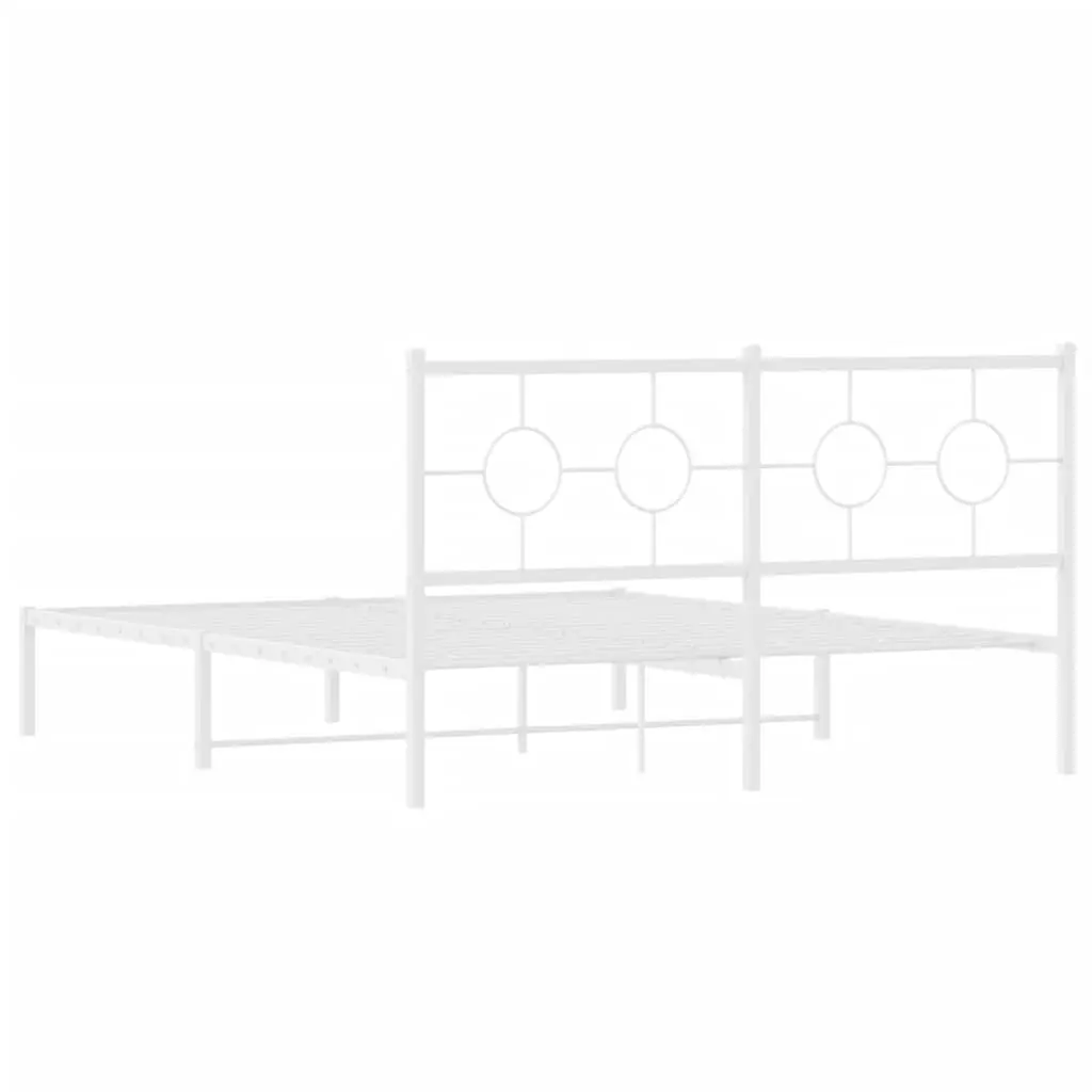 Metal Bed Frame for Bedroom 150x200 cm with Headboard Slatted Base White