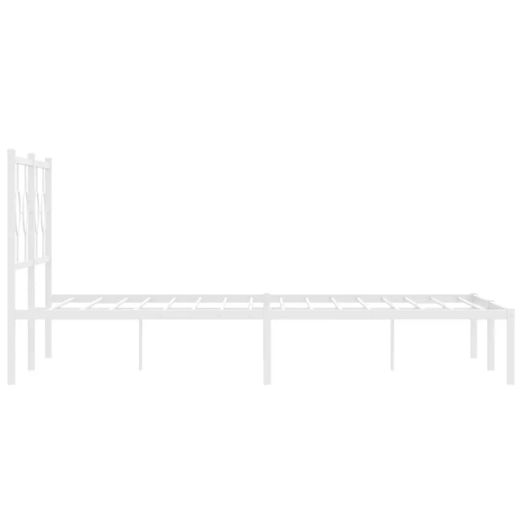 Metal Bed Frame for Bedroom 150x200 cm with Headboard Slatted Base White