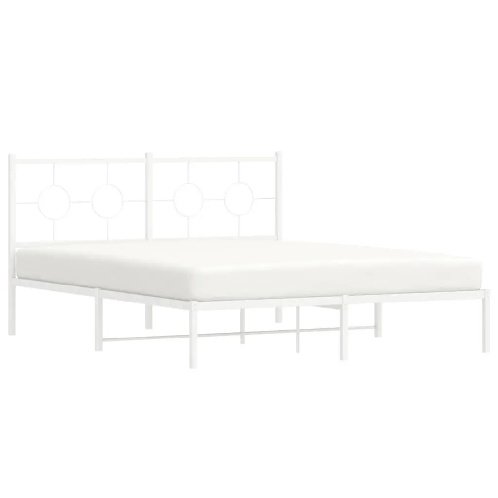 Metal Bed Frame for Bedroom 150x200 cm with Headboard Slatted Base White