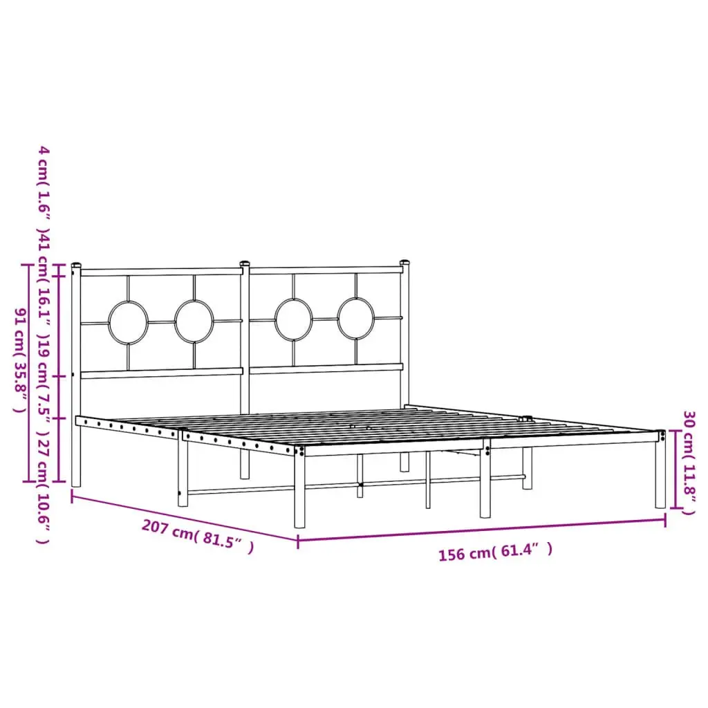 Metal Bed Frame for Bedroom 150x200 cm with Headboard Slatted Base White