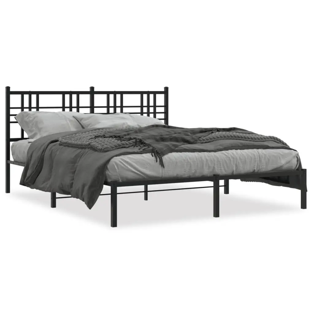 Metal Bed Frame with Headboard for Bedroom Black 150x200 cm