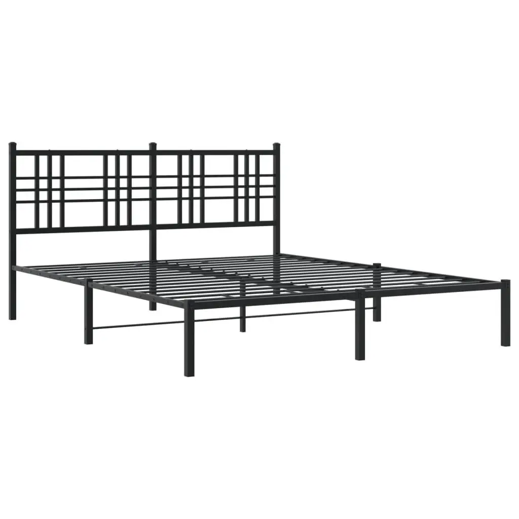 Metal Bed Frame with Headboard for Bedroom Black 150x200 cm