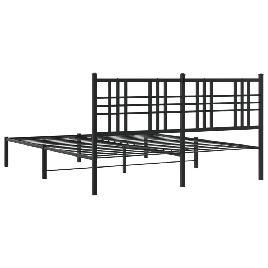 Metal Bed Frame with Headboard for Bedroom Black 150x200 cm