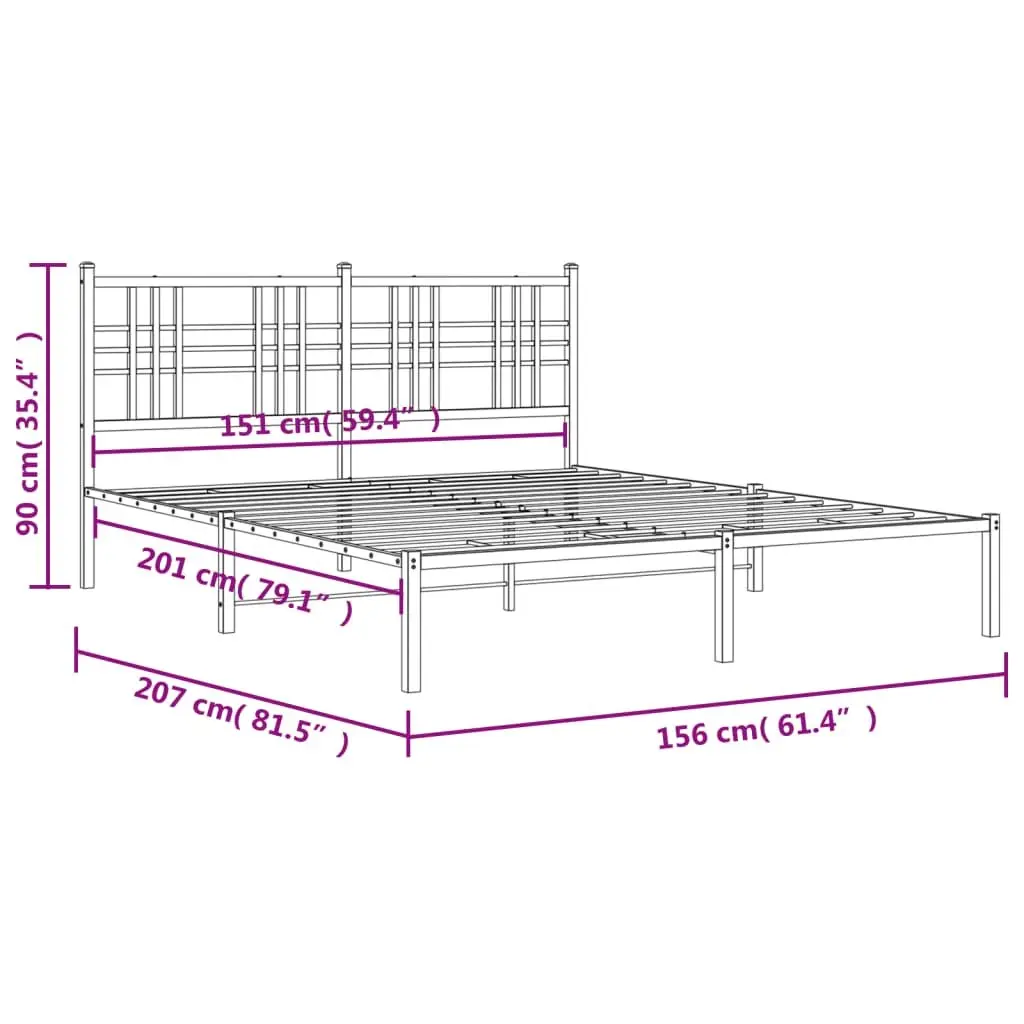 Metal Bed Frame with Headboard for Bedroom Black 150x200 cm