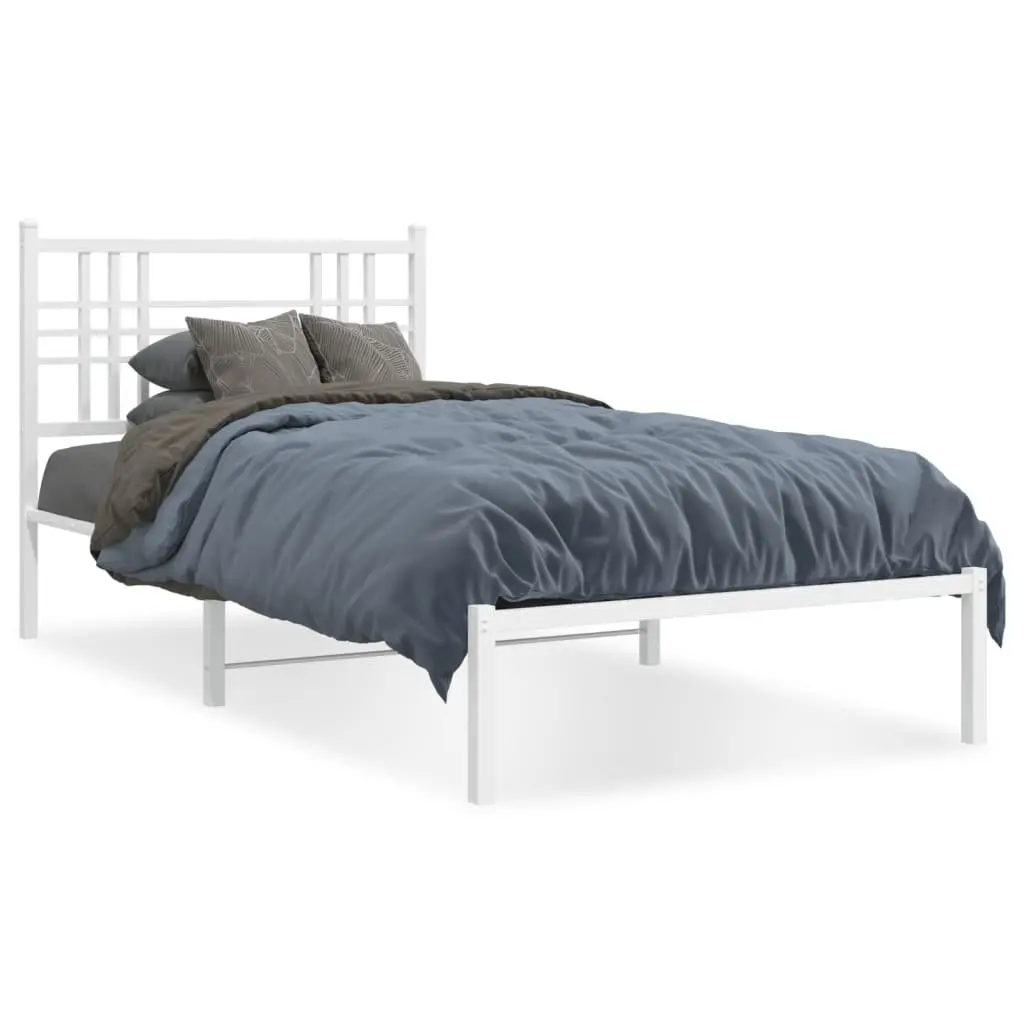 Metal Bed Frame White for Bedroom 90x190 cm with Headboard and Under-Bed Storage Space