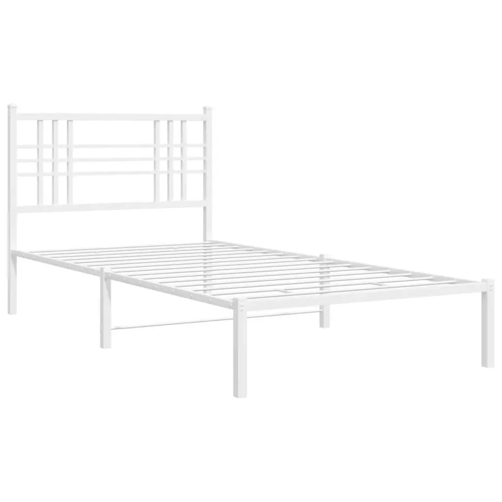 Metal Bed Frame White for Bedroom 90x190 cm with Headboard and Under-Bed Storage Space