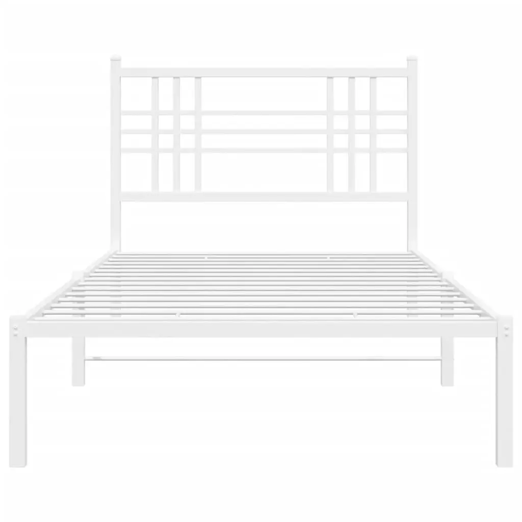 Metal Bed Frame White for Bedroom 90x190 cm with Headboard and Under-Bed Storage Space