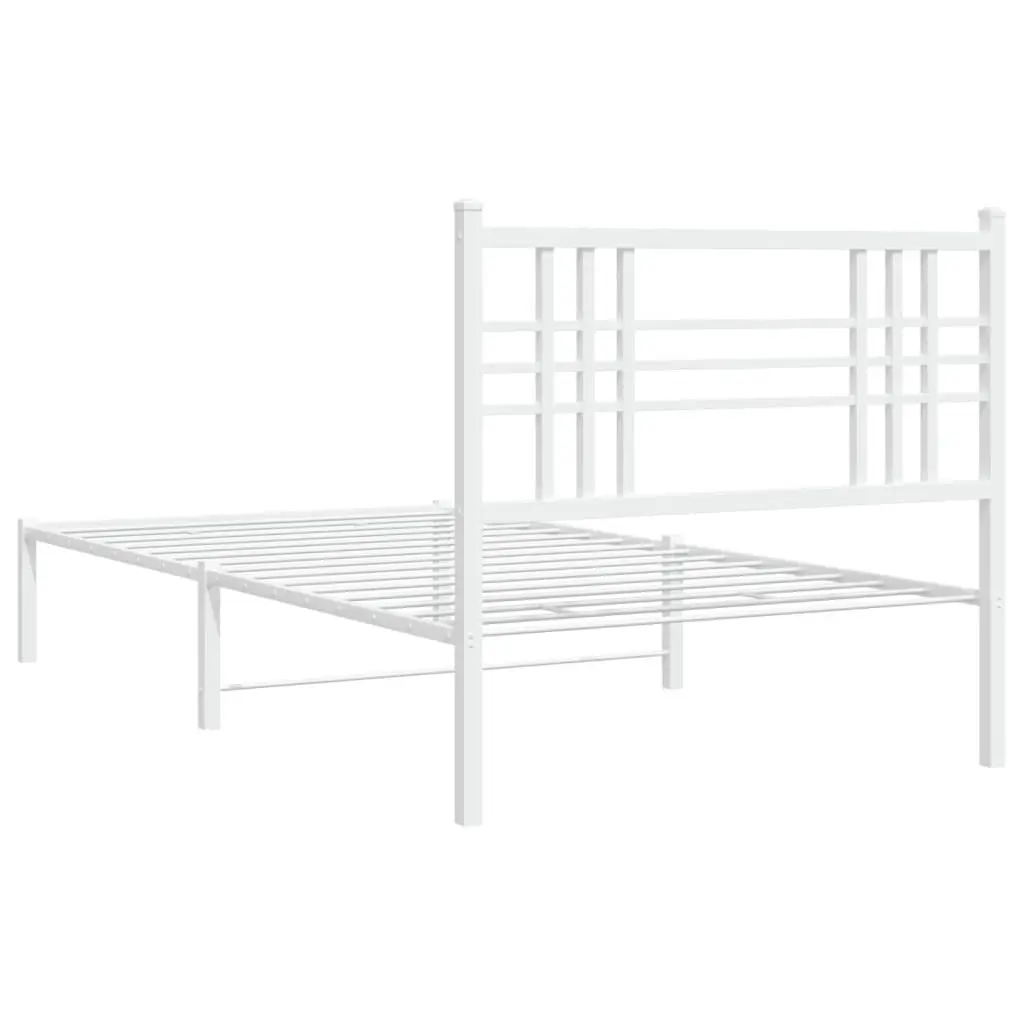 Metal Bed Frame White for Bedroom 90x190 cm with Headboard and Under-Bed Storage Space