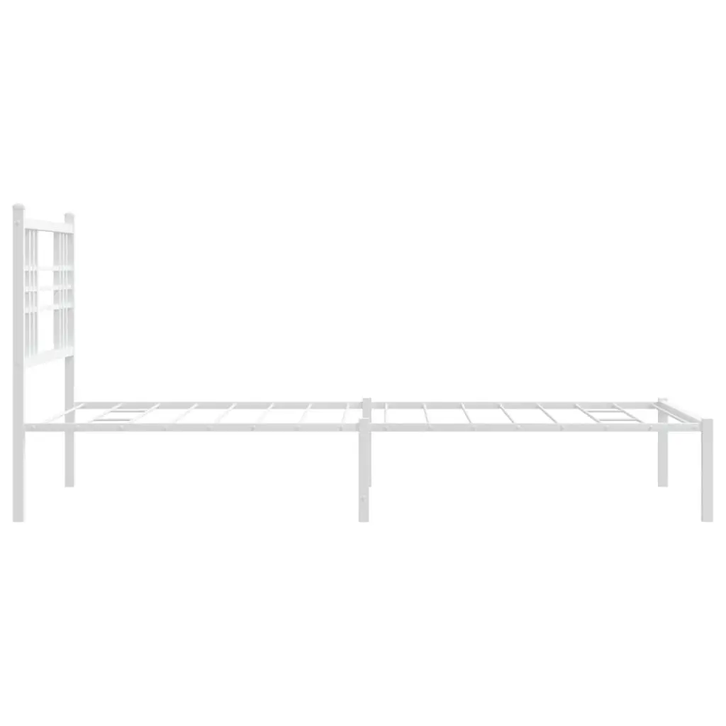 Metal Bed Frame White for Bedroom 90x190 cm with Headboard and Under-Bed Storage Space