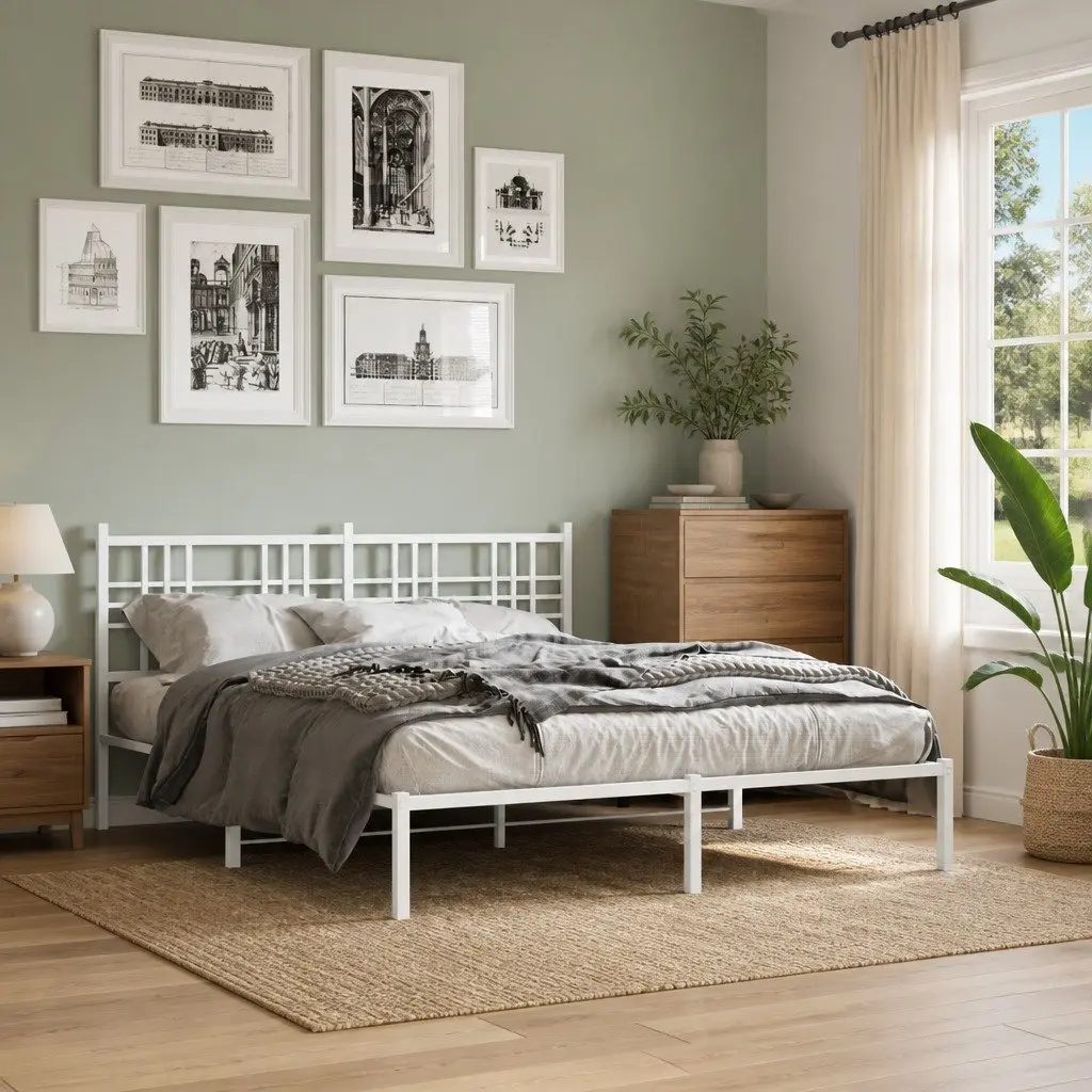 Metal Bed Frame White Bedroom 150x200 cm