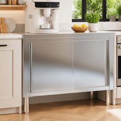 Commercial Kitchen Work Table Stainless Steel Sliding Doors Storage Shelf