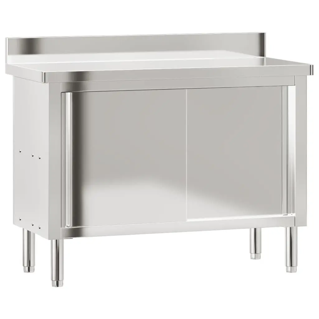 Stainless Steel Work Table for Commercial Kitchen with Sliding Doors and Storage Shelf