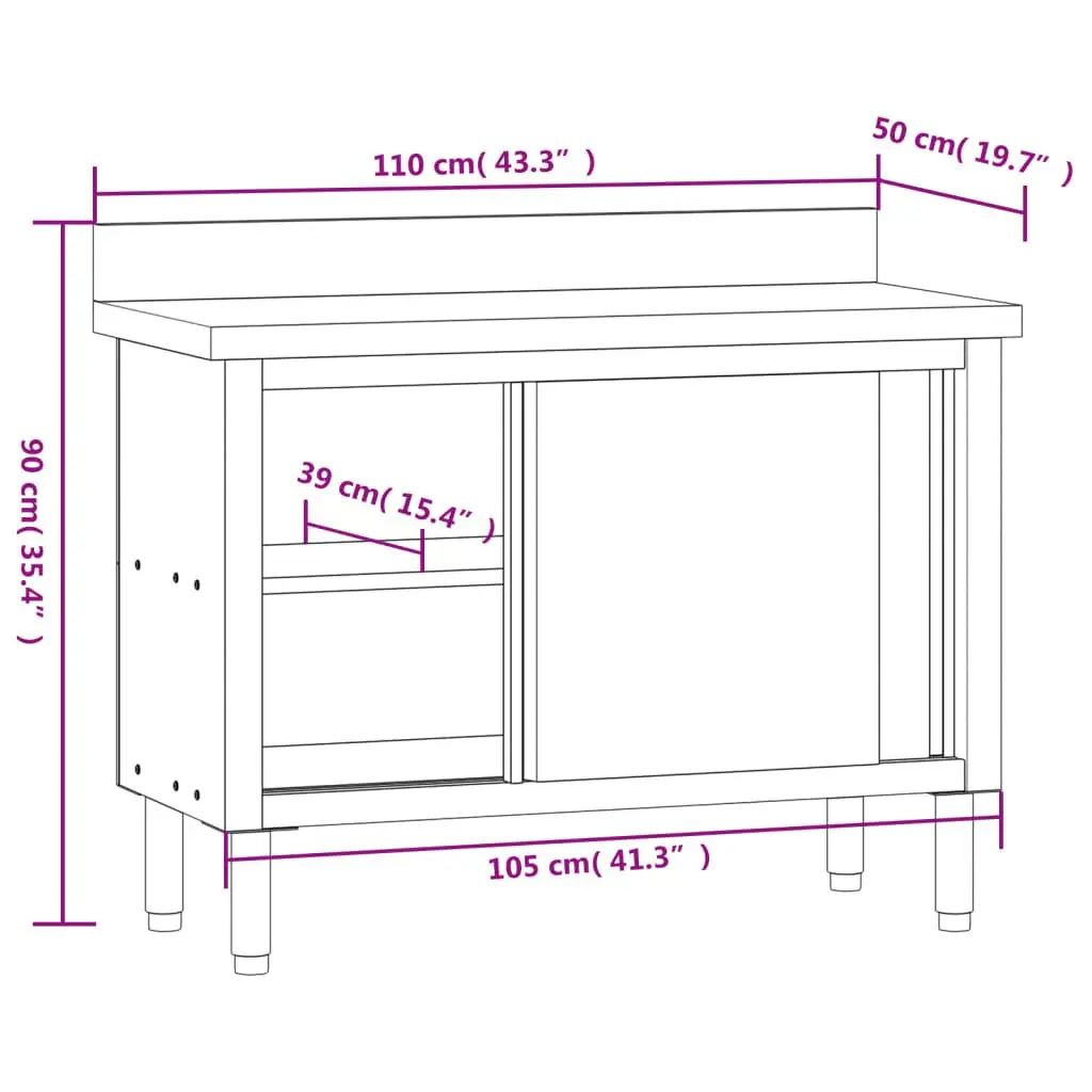 Stainless Steel Work Table for Commercial Kitchen with Sliding Doors and Storage Shelf
