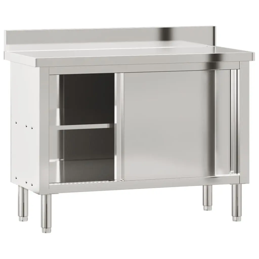 Stainless Steel Work Table for Commercial Kitchen with Sliding Doors and Storage Shelf