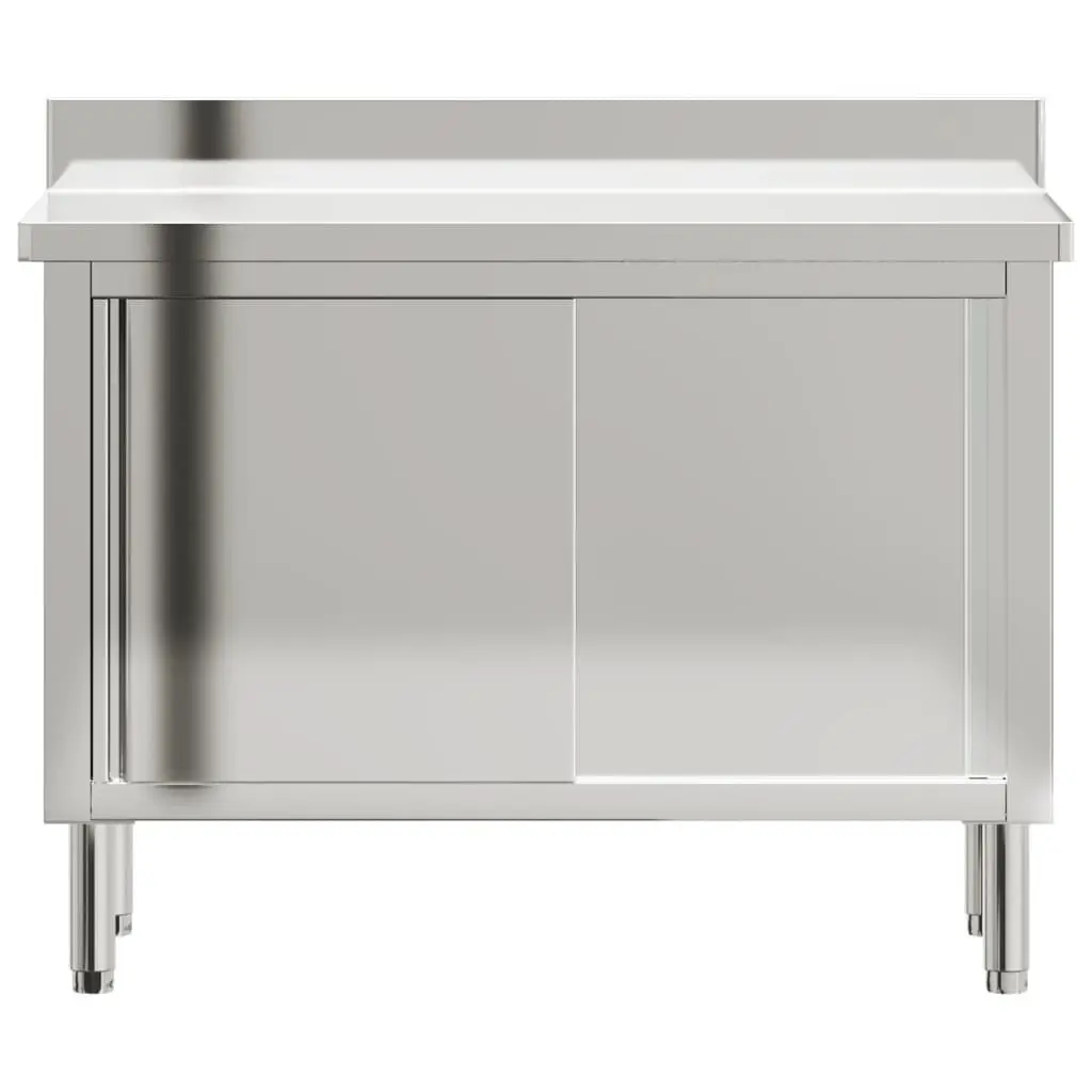 Stainless Steel Work Table for Commercial Kitchen with Sliding Doors and Storage Shelf