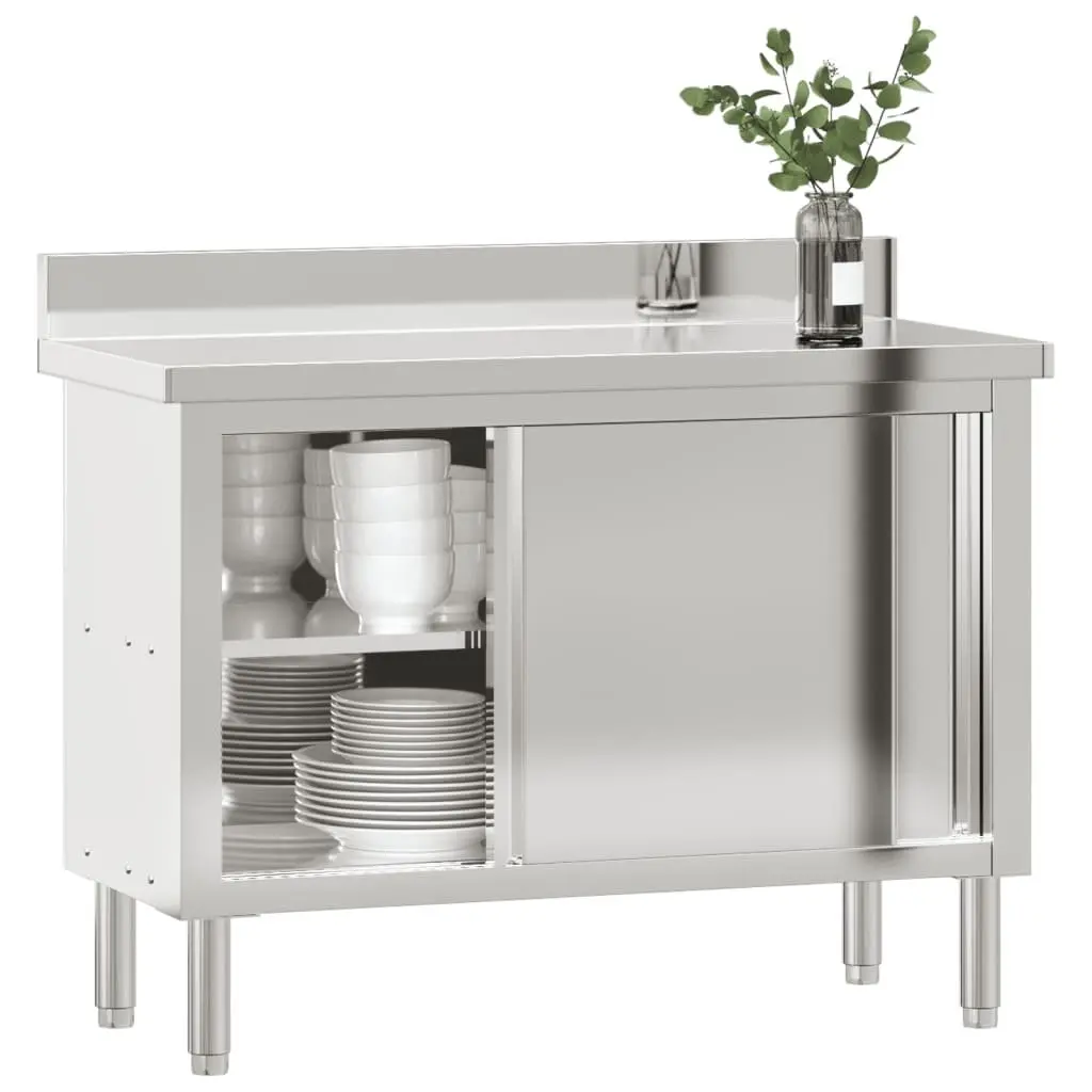 Stainless Steel Work Table for Commercial Kitchen with Sliding Doors and Storage Shelf