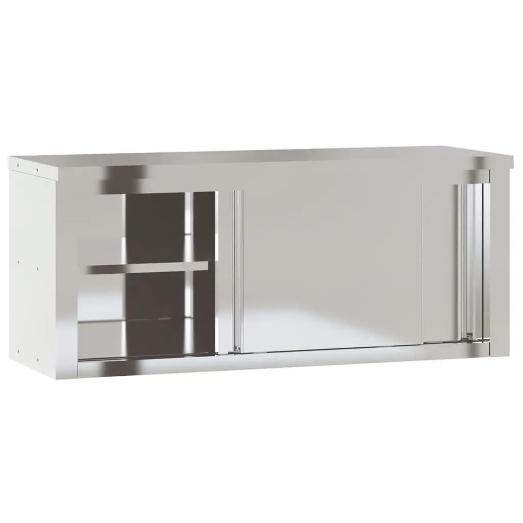 Stainless Steel Kitchen Wall Cabinet Sliding Doors Food Storage Commercial