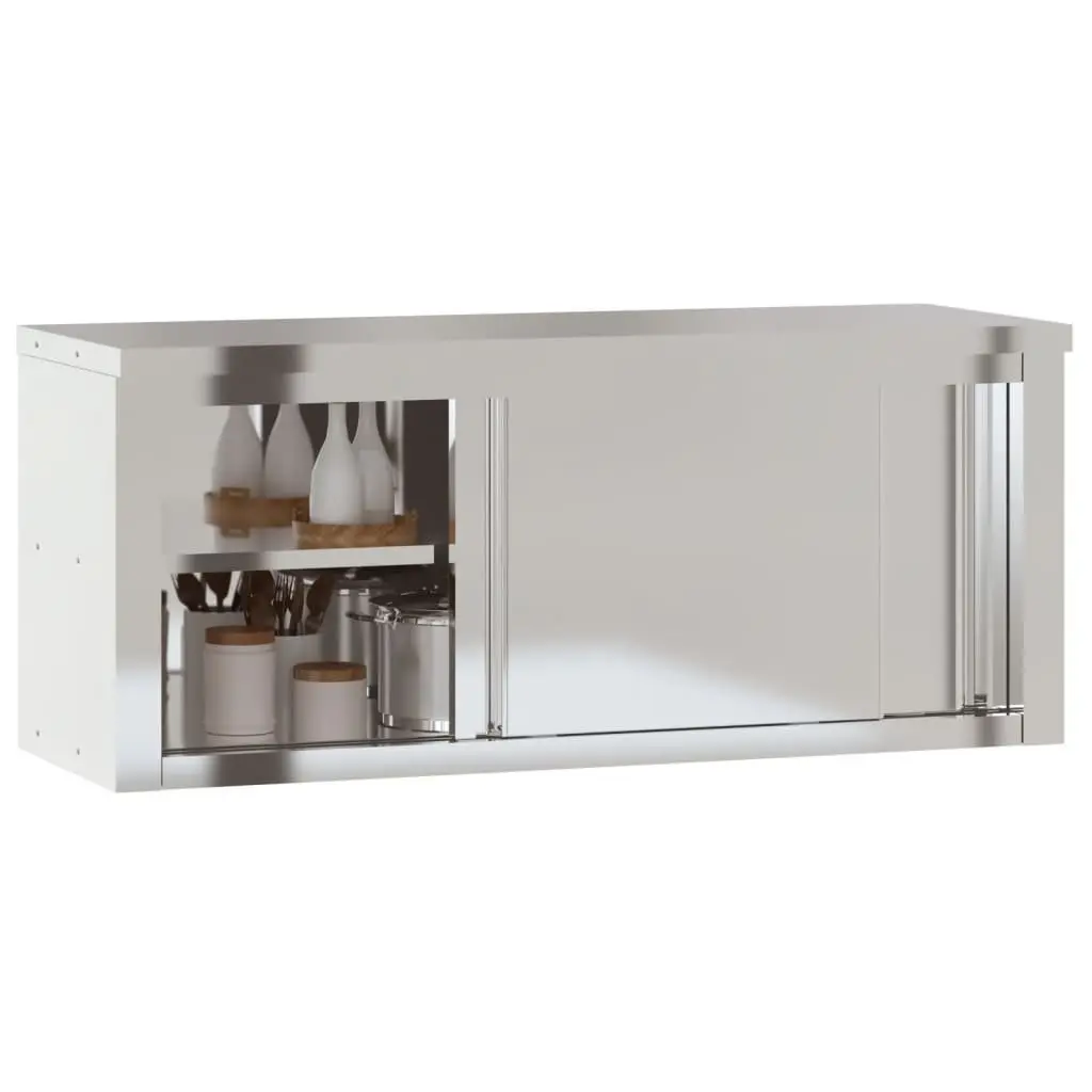 Stainless Steel Kitchen Wall Cabinet Sliding Doors Food Storage Commercial