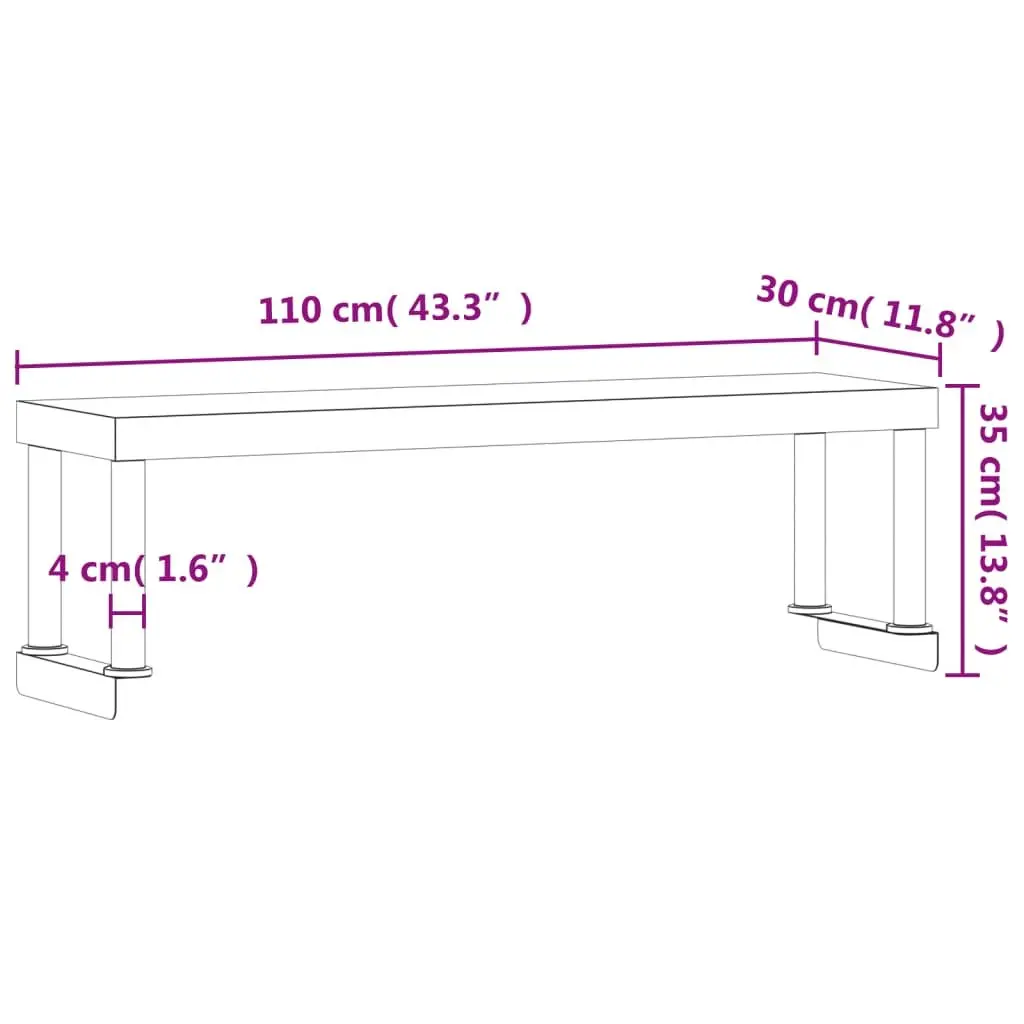 Stainless Steel Shelving Unit for Kitchen Prep Space 110cm x 30cm x 35cm
