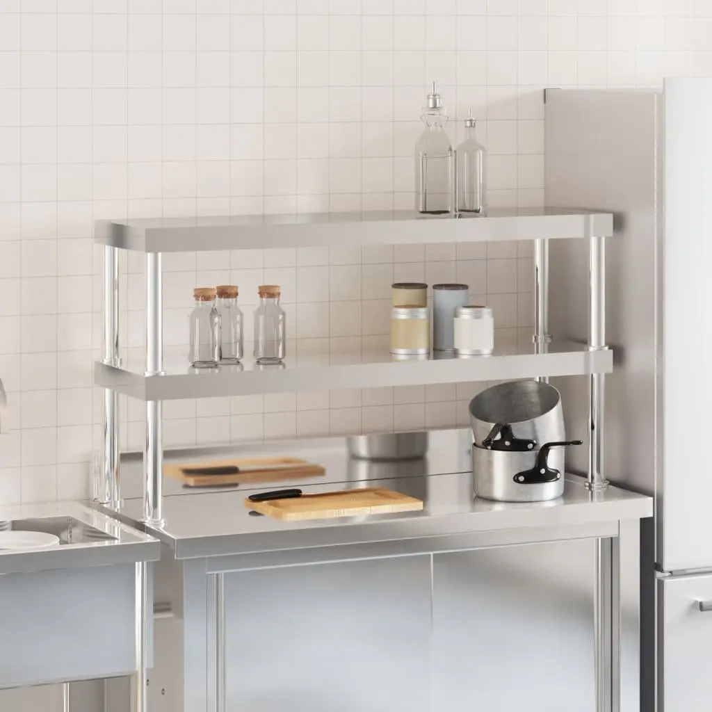 Stainless Steel 2-Tier Overshelf Work Table for Kitchen Prep 110x30x65cm