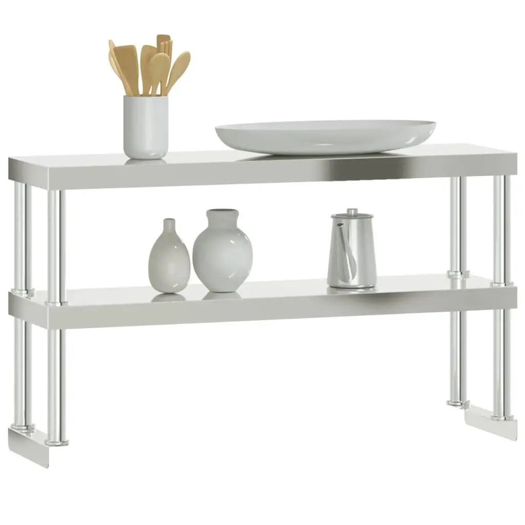 Stainless Steel 2-Tier Overshelf Work Table for Kitchen Prep 110x30x65cm