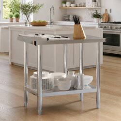 Stainless Steel Kitchen Work Table with Backsplash and Shelf for Food Prep