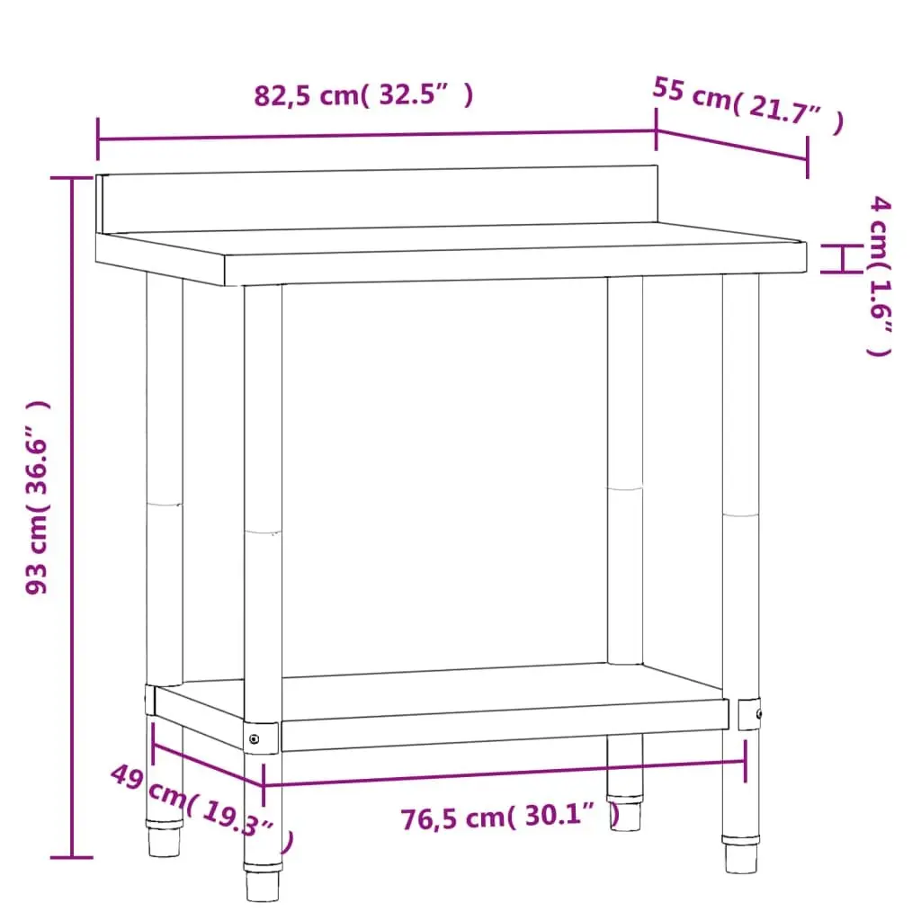 Stainless Steel Kitchen Work Table for Food Prep 82.5 x 55 x 93 cm
