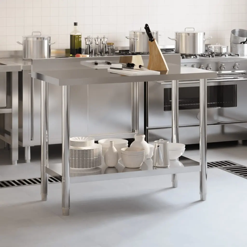 Stainless Steel Kitchen Work Table 110x55x93cm with Backsplash