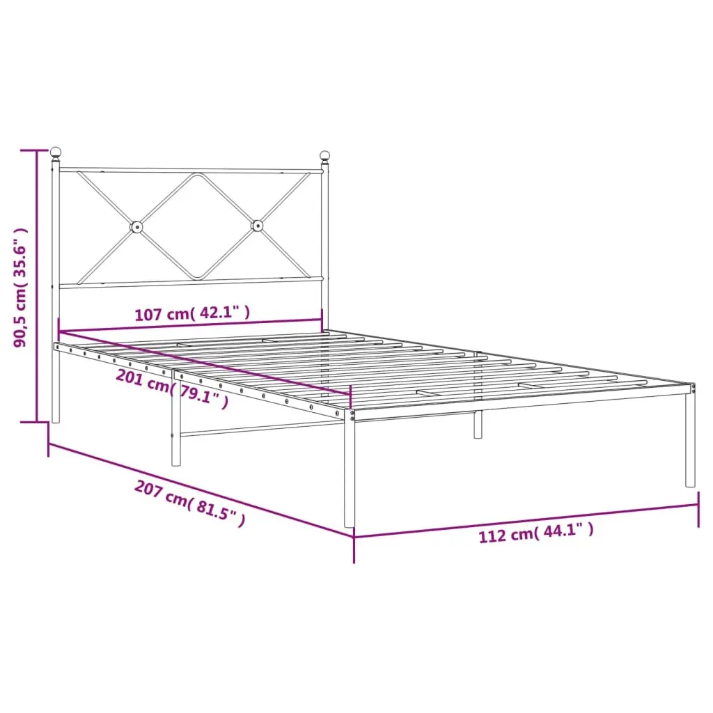 Metal Bed Frame King Single 107x203cm with Headboard