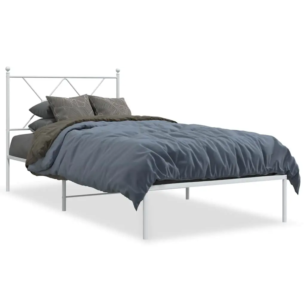 90x190 cm Metal Bed Frame with Headboard and Slatted Base
