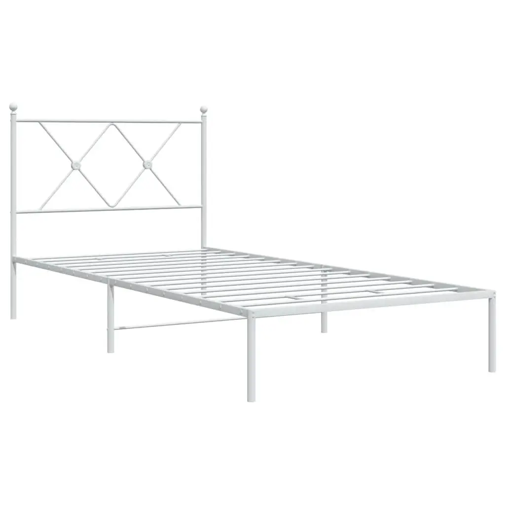 90x190 cm Metal Bed Frame with Headboard and Slatted Base