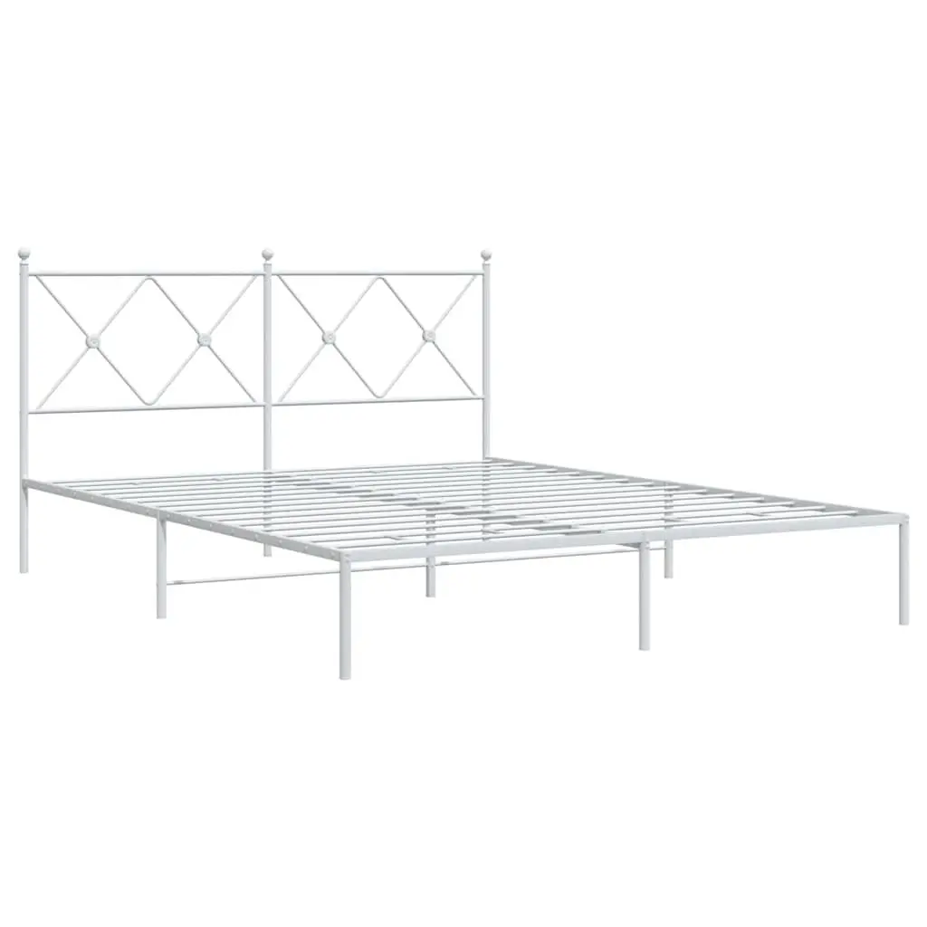 Metal Bed Frame with Headboard White 150x200 cm Bedroom Furniture Slatted Base