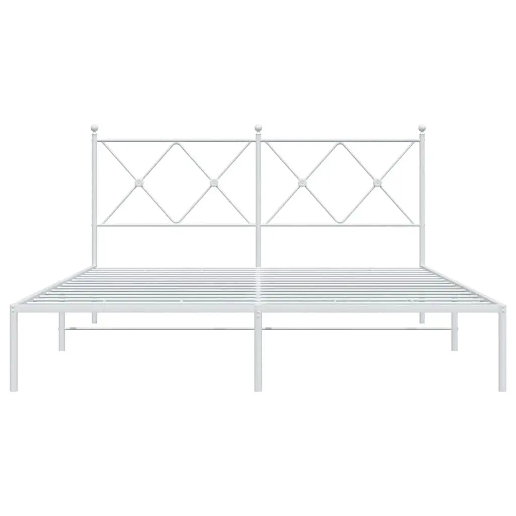 Metal Bed Frame with Headboard White 150x200 cm Bedroom Furniture Slatted Base