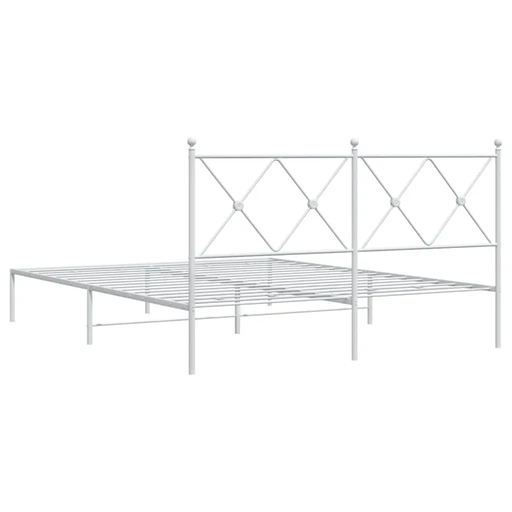 Metal Bed Frame with Headboard White 150x200 cm Bedroom Furniture Slatted Base
