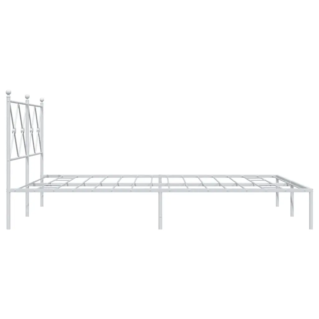 Metal Bed Frame with Headboard White 150x200 cm Bedroom Furniture Slatted Base