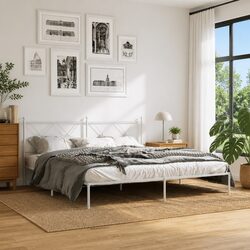Metal Bed Frame King Size 183x203cm with Headboard Slatted Base White