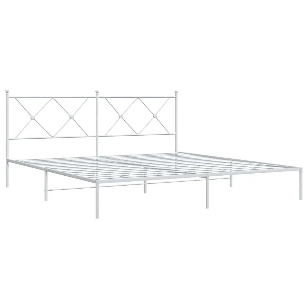 Metal Bed Frame King Size 183x203cm with Headboard Slatted Base White
