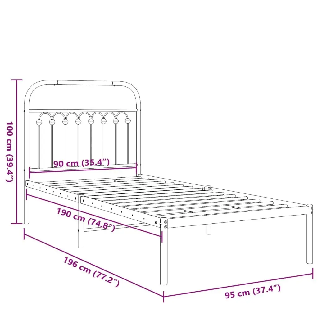 Metal Bed Frame Bedroom 90x190 cm Black