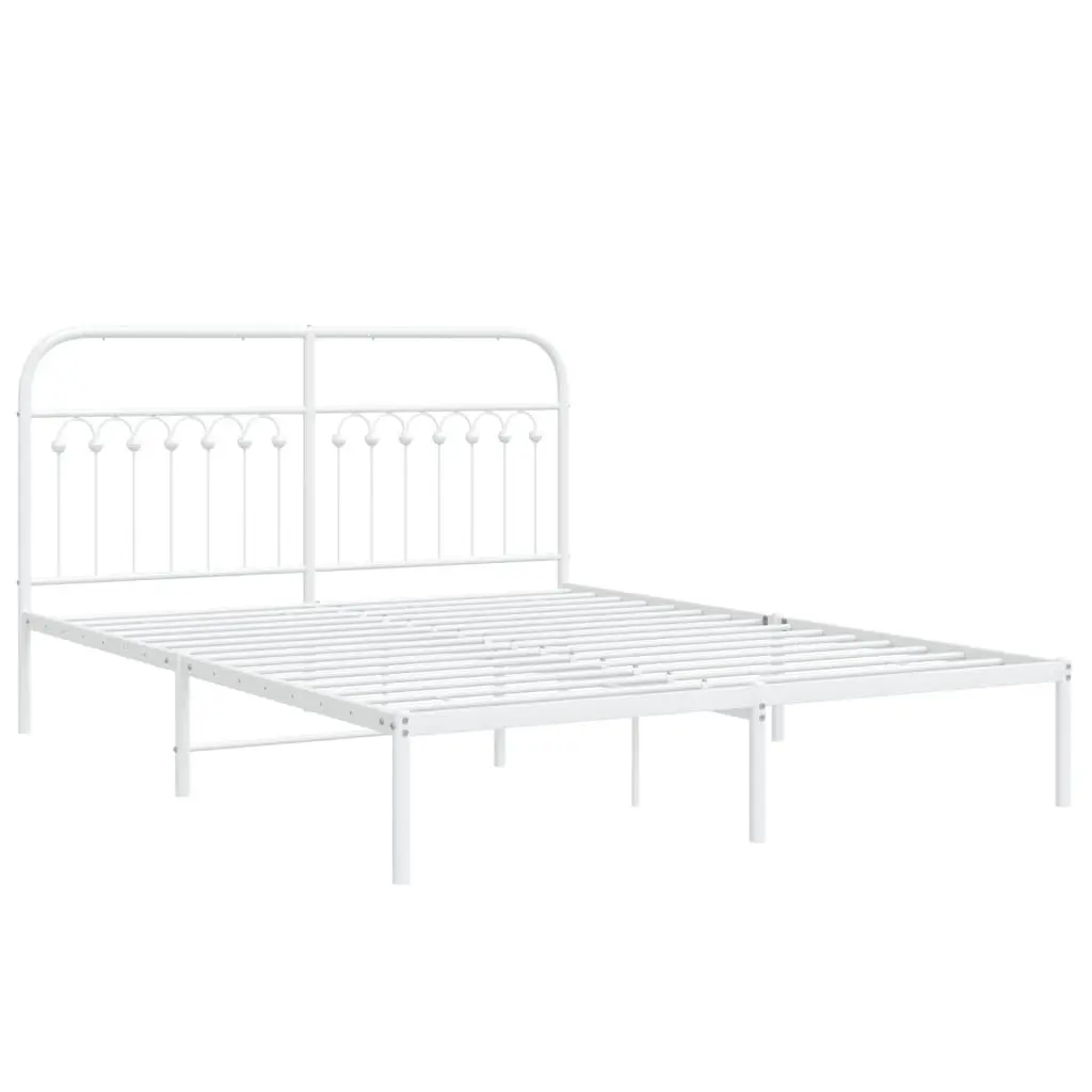 Metal Bed Frame with Headboard White 150x200 cm Bedroom Furniture Storage