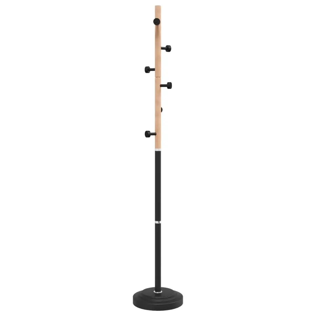 Coat Stand Black 177cm Iron Beech Wood 6 Hooks Storage Rack Hallway Bedroom