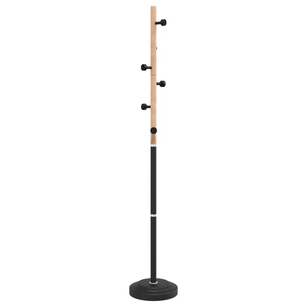 Coat Stand Black 177cm Iron Beech Wood 6 Hooks Storage Rack Hallway Bedroom