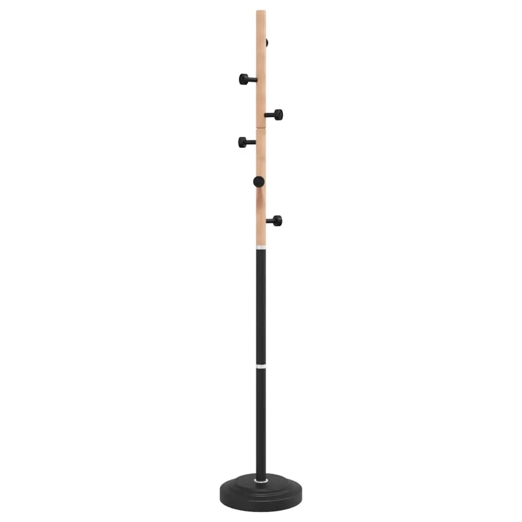 Coat Stand Black 177cm Iron Beech Wood 6 Hooks Storage Rack Hallway Bedroom