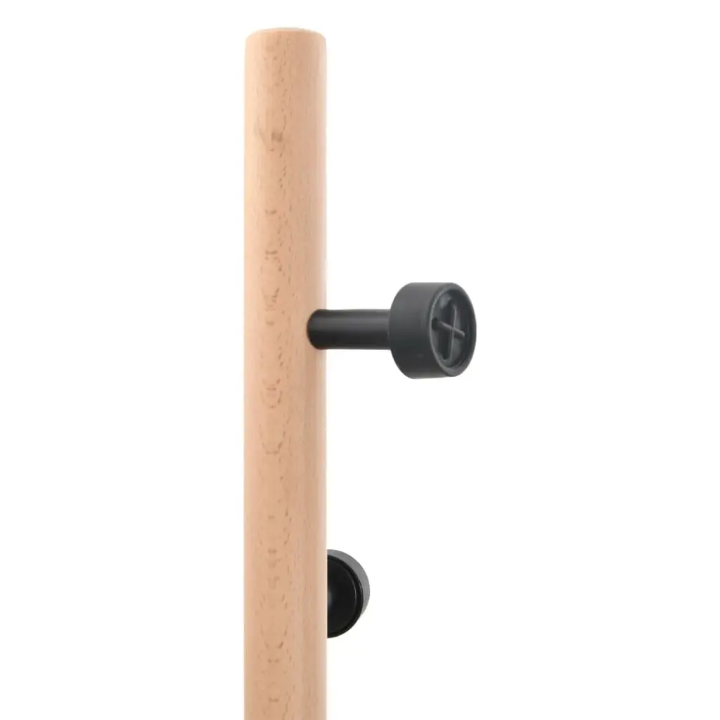 Coat Stand Black 177cm Iron Beech Wood 6 Hooks Storage Rack Hallway Bedroom