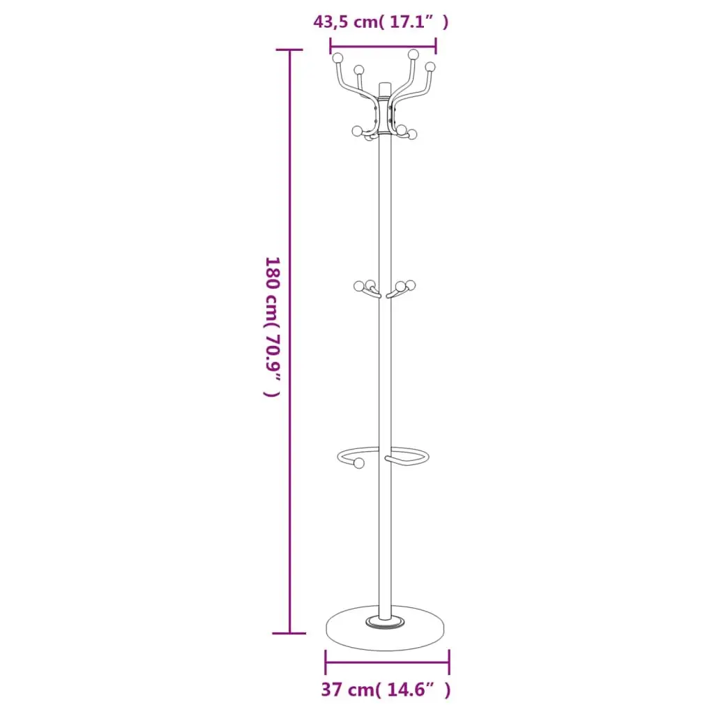 Coat Stand with Umbrella Holder for Hallway Living Room Bedroom 180cm Powder-coated Iron Frame 12 Hooks