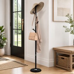 175 cm Black Coat Stand: Iron Frame & Marble Base