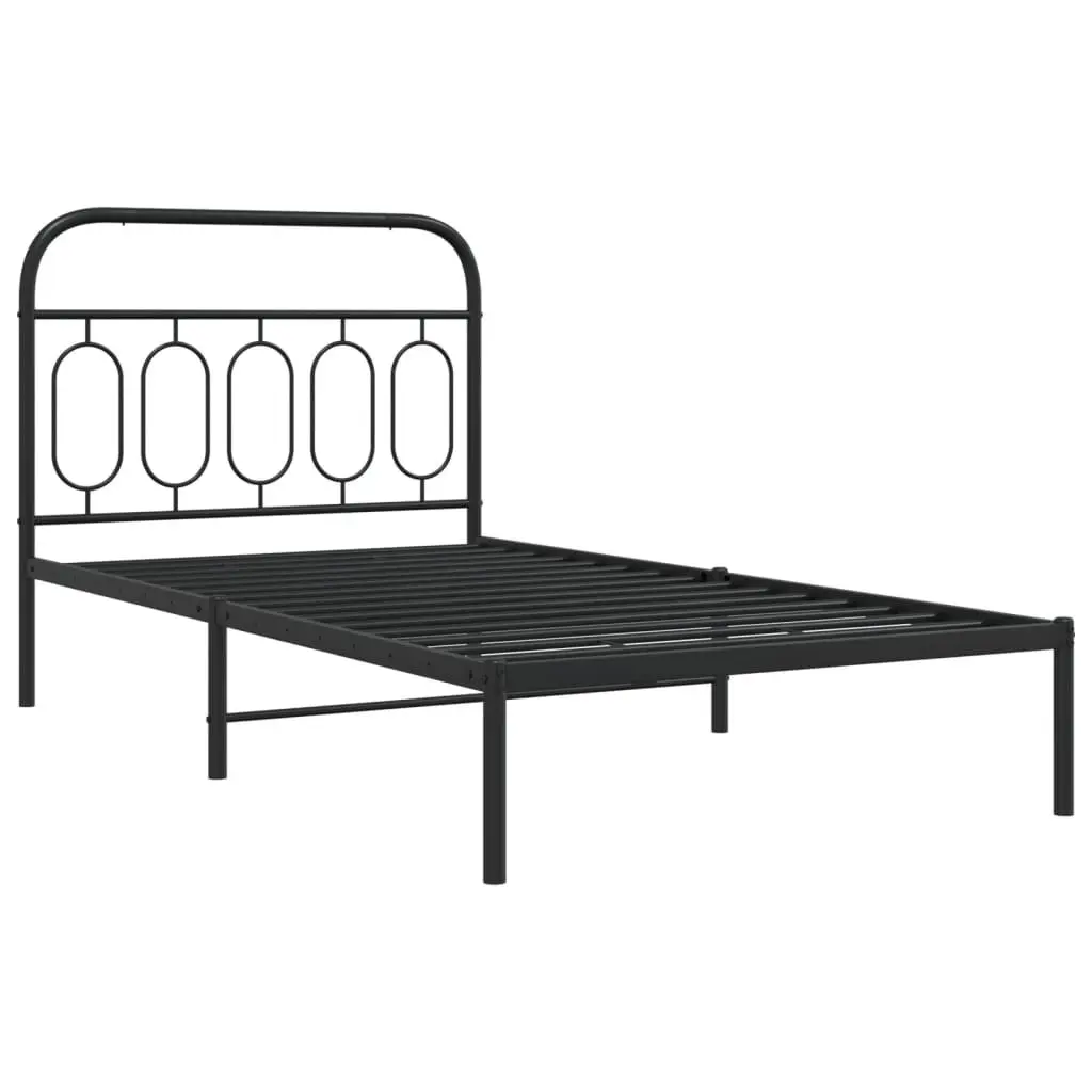 Metal Bed Frame King Single 107x203cm Black Headboard Steel Slats Storage Space