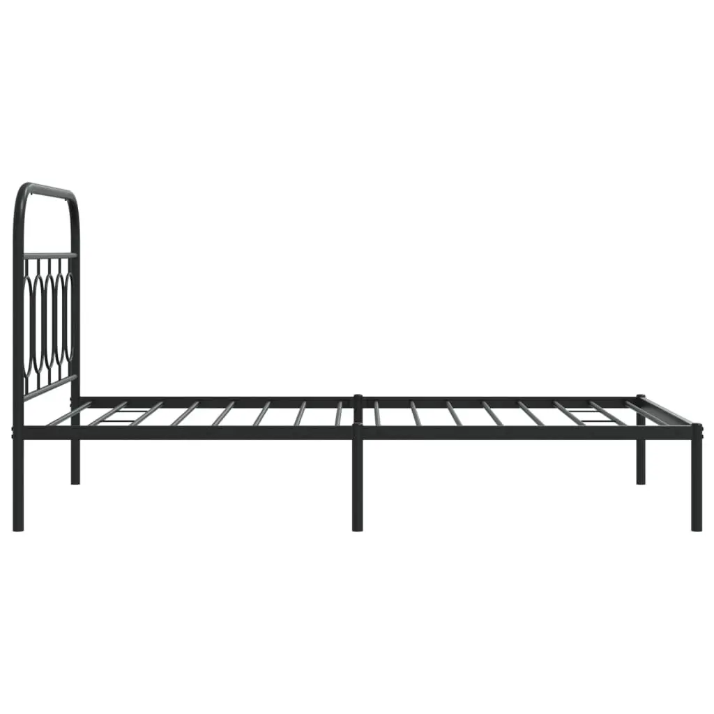 Metal Bed Frame King Single 107x203cm Black Headboard Steel Slats Storage Space
